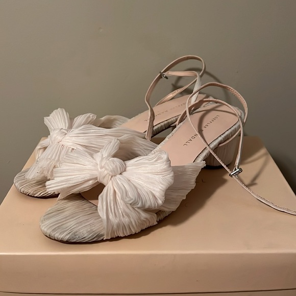 Loeffler Randall - Dahlia Pleated Bow Heels with Ankle Strap - Size 9.5 Pearl - Picture 3 of 5